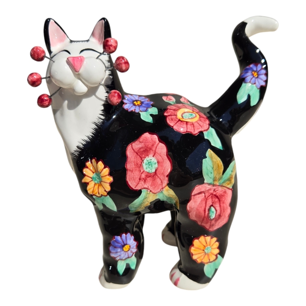 Amy Lacombe Hand‎ Painted Ceramic Cat Annaco Figurine Floral #24801 - Picture 2 of 5